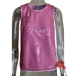 J. Crew Factory Sequin Shell Top‎ Womens XS Pink Sleeveless Tank Layering Piece